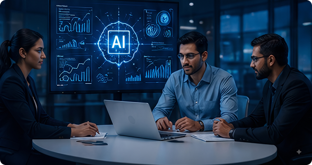 Team collaborating on AI analytics and data insights